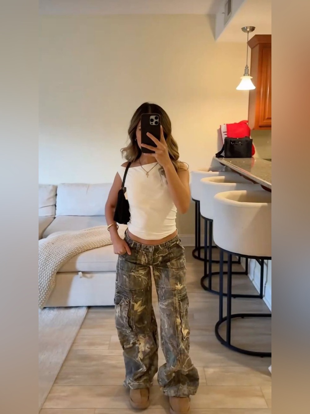 REVICE Camouflage Wide Leg Cargo Pants - Green Mix - Picture 2 of 11
